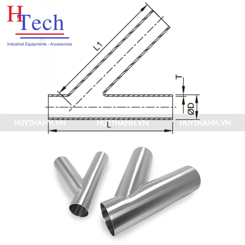 Y Thẳng Hàn Vi Sinh Inox 304/316L Chuẩn SMS/DIN 3 Y thẳng hàn vi sinh inox 316L chuẩn SMS