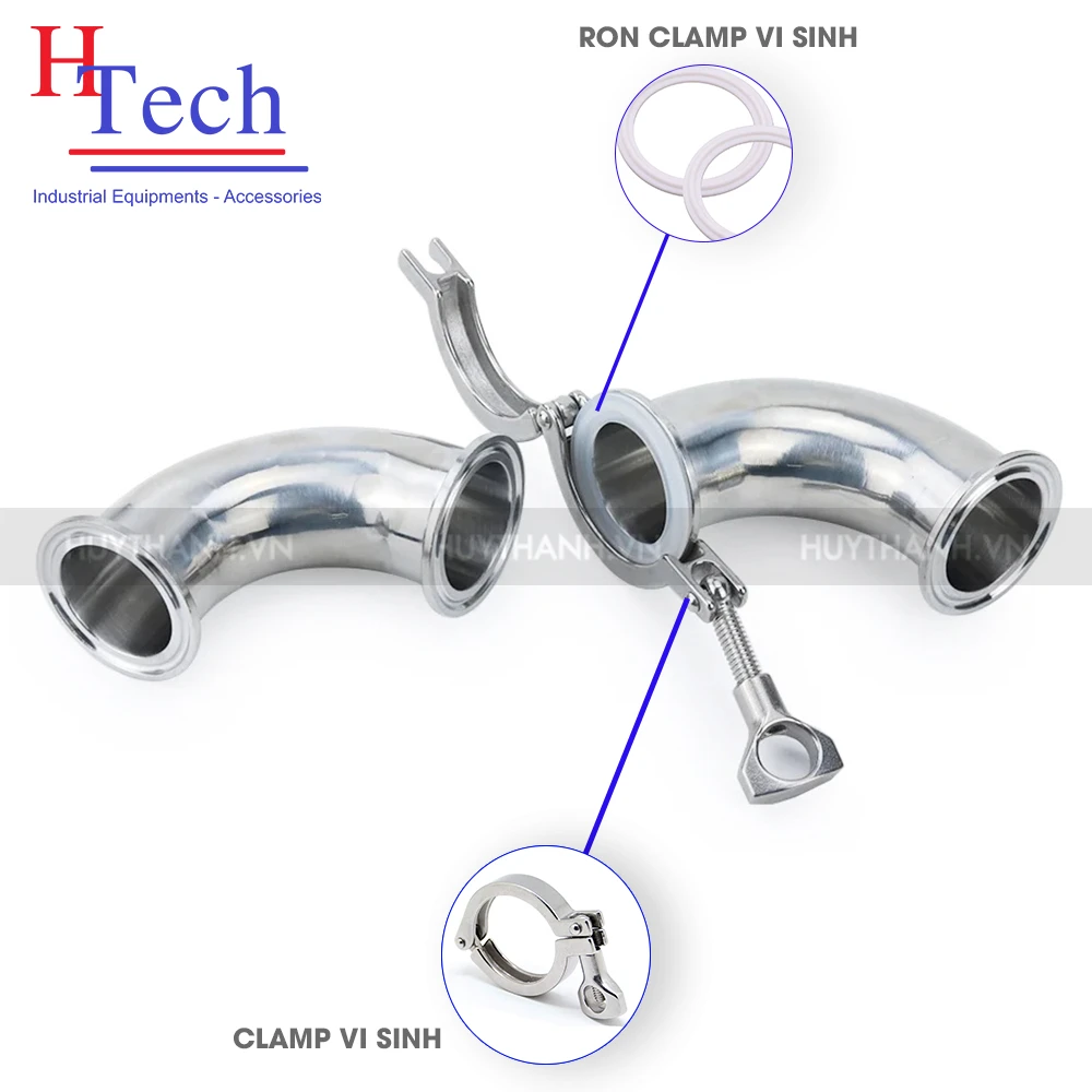 Co 90 Độ Vi Sinh 2 Đầu Clamp 12.7×1.5mm SMS Inox 304/316L