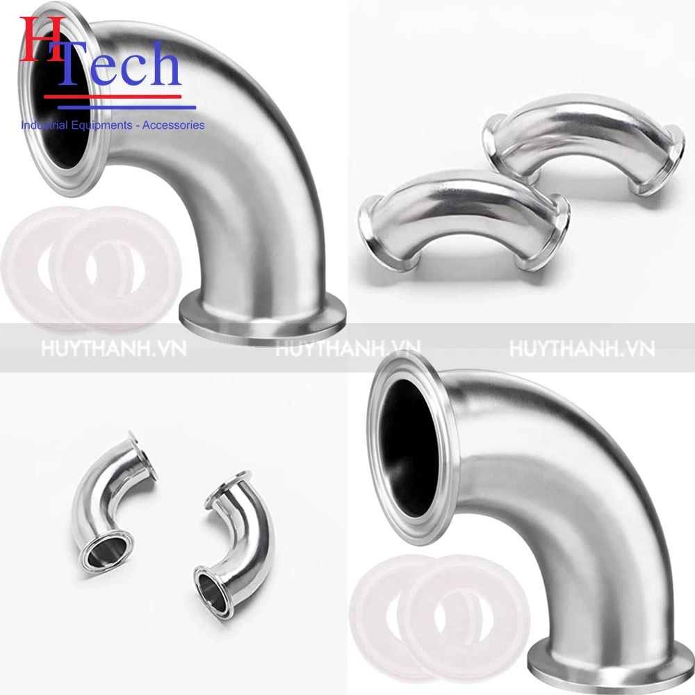 Co 90 Độ Vi Sinh 2 Đầu Clamp 12.7×1.5mm SMS Inox 304/316L
