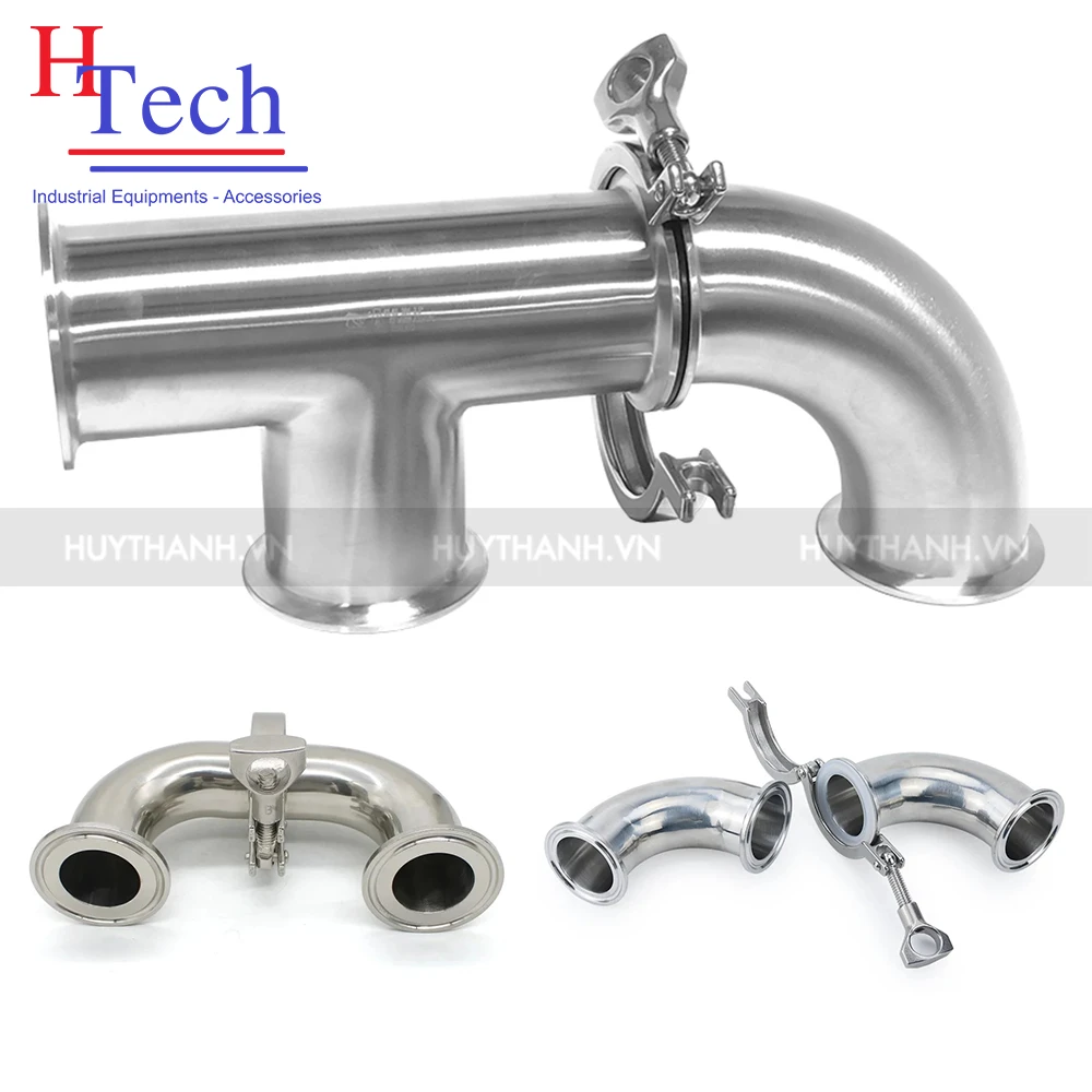 Co 90 Độ Vi Sinh 2 Đầu Clamp 12.7×1.5mm SMS Inox 304/316L