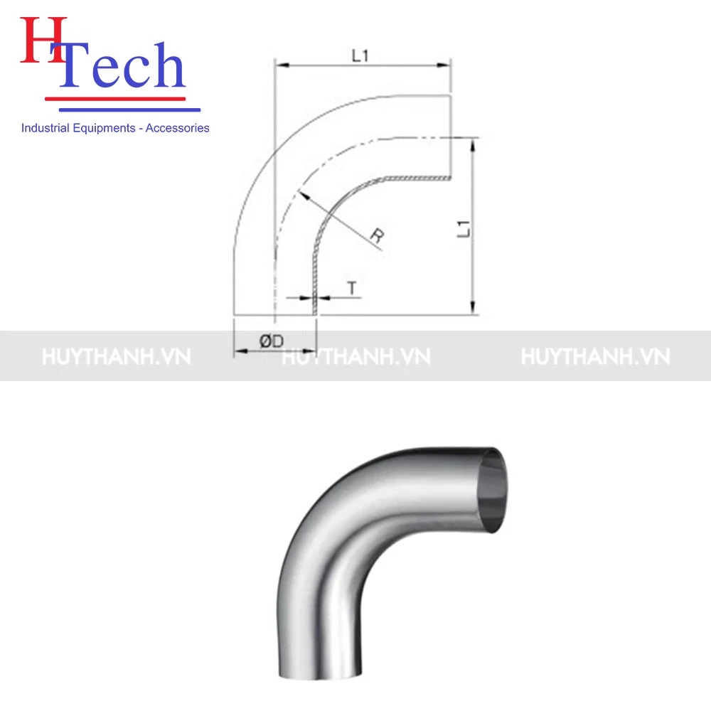 Co Dài 90 Độ Hàn 52×1.5mm Vi Sinh Inox 304/316L Hệ DIN