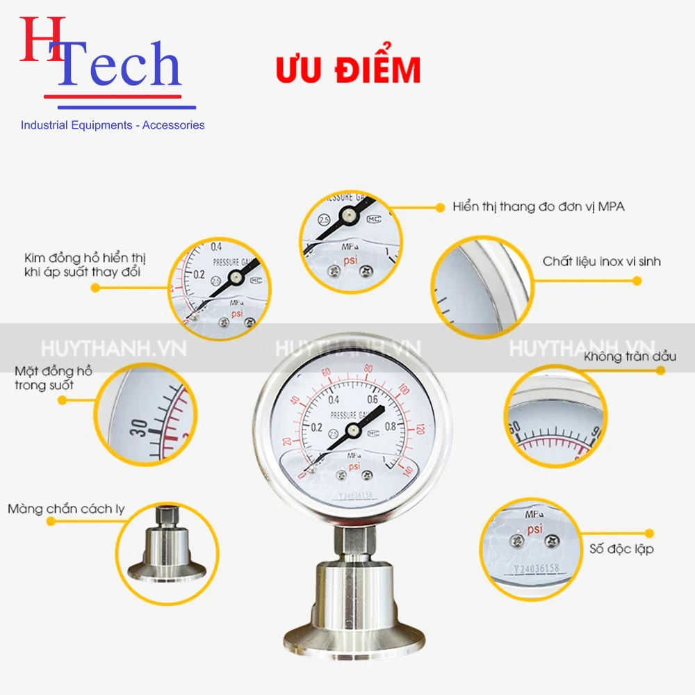 Đồng Hồ Đo Áp Suất 0.4MPA Vi Sinh Dạng Màng Inox 304