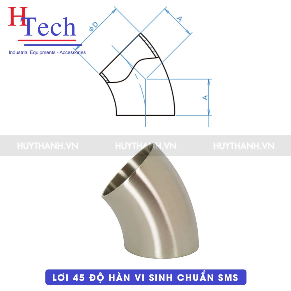 Lơi 45 Độ Hàn 31.75×1.5mm Vi Sinh Inox 304/316L Chuẩn SMS